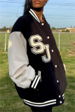 Black Fashion Casual Patchwork Letter Mandarin Collar Outerwear