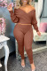 Coffee Fashion Casual Solid Basic V Neck Long Sleeve Two Pieces