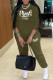 Green Fashion Casual Letter Print Basic O Neck Long Sleeve Two Pieces