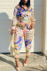 Yellow Casual Print Patchwork Buckle Turndown Collar Long Sleeve Two Pieces(Without Belt)