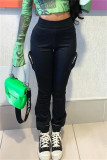 Black Fashion Casual Solid Patchwork Regular High Waist Trousers