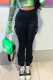Black Fashion Casual Solid Patchwork Regular High Waist Trousers