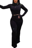 Black Street Solid Sequins Sequined O Neck Long Sleeve Regular Sleeve Short Two Pieces