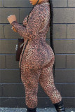 Multicolor Fashion Sexy Leopard Printing Turtleneck Skinny Jumpsuits