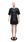 Apricot Fashion Casual Hot Drilling Basic O Neck Long Sleeve Dresses (Without Belt Bag)