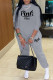 Grey Fashion Casual Letter Print Basic O Neck Long Sleeve Two Pieces