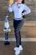 White Fashion Casual Letter Print Patchwork Long Sleeve Two Pieces