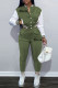 Army Green Fashion Casual Patchwork Letter Long Sleeve Two Pieces
