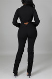 Apricot Fashion Casual Solid Fold Turndown Collar Long Sleeve Two Pieces