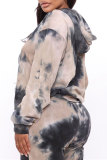 Multicolor Fashion Casual Print Tie-dye Hooded Collar Long Sleeve Two Pieces