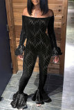 Black Fashion Sexy Print Backless Off the Shoulder Skinny Jumpsuits