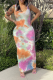 Colour Sexy Print Patchwork U Neck Pencil Skirt Dresses