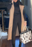 Khaki Fashion Casual Solid Cardigan Turndown Collar Sleeveless Outerwear