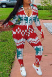 Multicolor Fashion Casual Print Patchwork Zipper Collar Skinny Jumpsuits