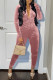 Pink Fashion Casual Solid Fold V Neck Long Sleeve Skinny Jumpsuits