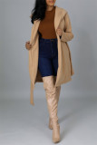 Light Gray Fashion Casual Solid Cardigan With Belt Turndown Collar Outerwear