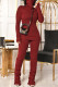 Burgundy Fashion Casual Solid Fold Turtleneck Long Sleeve Two Pieces