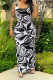 Black And White Sexy Print Patchwork U Neck Pencil Skirt Dresses