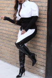 White Fashion Casual Patchwork Basic Turndown Collar Two Pieces