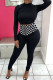 Black Fashion Casual Plaid Print Patchwork Turtleneck Long Sleeve Two Pieces