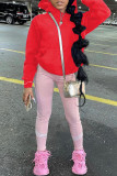 Red Fashion Casual Solid Basic Hooded Collar Tops