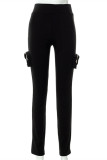 Black Fashion Casual Solid Patchwork Regular High Waist Trousers
