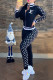 Black Fashion Casual Letter Print Patchwork Long Sleeve Two Pieces