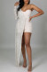 White Sexy Solid Sequins Patchwork Asymmetrical Strapless Straight Rompers
