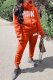 Orange Fashion Casual Letter Print Basic Hooded Collar Long Sleeve Two Pieces