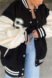 Black Fashion Casual Patchwork Letter Mandarin Collar Outerwear