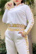 White Fashion Elegant Letter Print Patchwork Long Sleeve Two Pieces