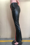Red Black Fashion Casual Solid Split Joint Regular High Waist Straight Patchwork Trousers