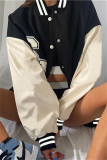 Black Fashion Casual Patchwork Letter Mandarin Collar Outerwear