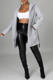 Light Gray Fashion Casual Solid Cardigan With Belt Turndown Collar Outerwear