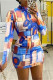 Blue Fashion Casual Print Basic Turtleneck Long Sleeve Dresses
