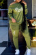 Green Fashion Casual Letter Print Basic Oblique Collar Long Sleeve Two Pieces