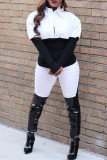White Fashion Casual Patchwork Basic Turndown Collar Two Pieces