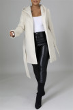 Light Gray Fashion Casual Solid Cardigan With Belt Turndown Collar Outerwear