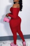 Red Sexy Solid Patchwork Off the Shoulder Regular Jumpsuits