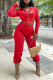 Red Fashion Street Print Patchwork Hooded Collar Long Sleeve Two Pieces