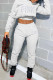 White Casual Sportswear Letter Print Basic Hooded Collar Long Sleeve Two Pieces