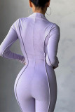 Purple Fashion Casual Solid Basic Half A Turtleneck Skinny Jumpsuits