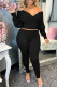 Black Fashion Casual Solid Basic V Neck Long Sleeve Two Pieces
