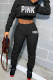 Black Casual Sportswear Letter Print Basic Hooded Collar Long Sleeve Two Pieces