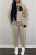 Khaki Fashion Sportswear Print Letter Hooded Collar Long Sleeve Two Pieces