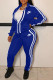 Blue Fashion Casual Print Patchwork Turndown Collar Long Sleeve Two Pieces