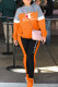 Orange Fashion Sportswear Print Letter Hooded Collar Long Sleeve Two Pieces