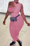 Pink Fashion Sexy Solid Hollowed Out O Neck Sleeveless Three-piece Set
