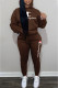 Brown Fashion Sportswear Print Letter Hooded Collar Long Sleeve Two Pieces
