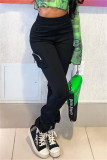 Black Fashion Casual Solid Patchwork Regular High Waist Trousers